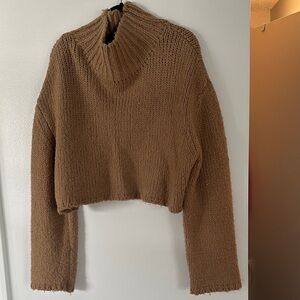 OAK + FORT Cropped Chestnut Turtleneck Sweater